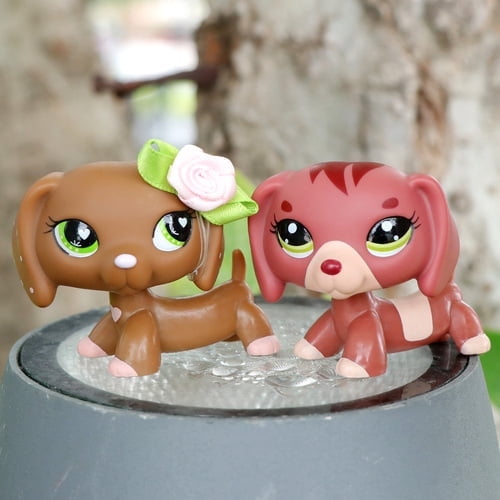 2 PCS Minilpsshop Little Dachshund Pets Toys #556 #3601 with Bow Accessories