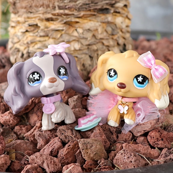 2 PCS Minilpsshop Little Pets Toys Cocker Spaniel #672 #748 with Cute Accessories