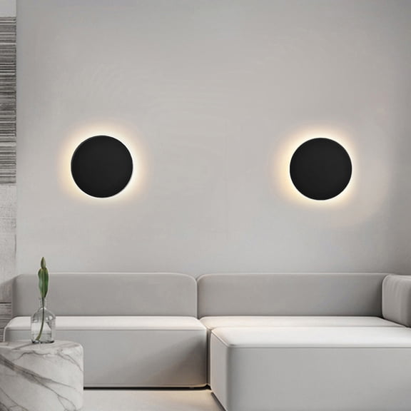 2 PCS Modern LED Wall Light Sconce,Round Hallway Wall Lighting,Bedside Wall Mounted Lamp,3 Colors Modes Solar Eclipse Style Wall Light for Living Room Bedroom Stairs Hallway