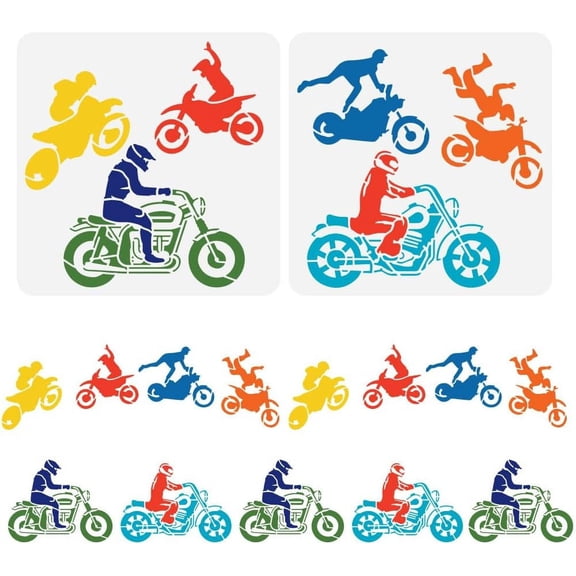 2 PCS Motocross Stencil for Painting 11.8x11.8 inch Reusable Motocross Racer Stencil Cool Splicing Motorcycle Stencil Plastic Craft Stencil for Painting on Wall Wood DIY Home DecorMixed Color