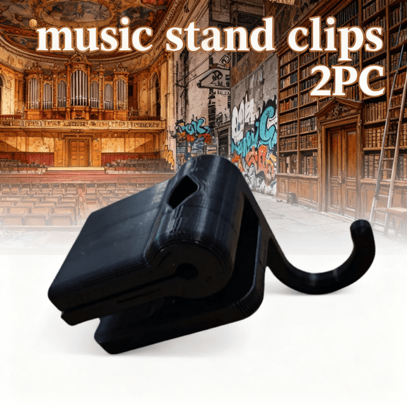 2 PCS Music Stand Clip with Bow Hook & Pencil Holder - Foldable, Clip-On Organizer for Violin, Cello, Viola - Compact Music Stand Accessory with Pencil Clip for Easy Marking and Writing