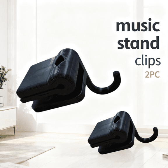 2 PCS Music Stand Clip with Foldable Bow Hook & Pencil Holder - Clip-On, Space-Saving Organizer for Violin, Cello, Viola, Piano - Ideal for Marking Sheet Music During Practice and Performance