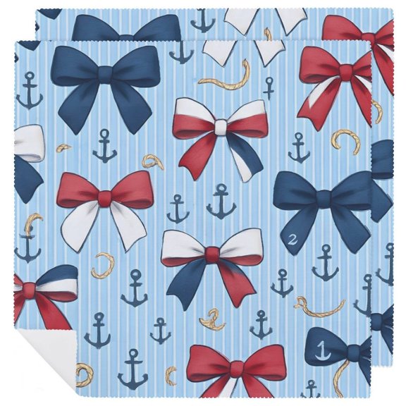 2 PCS Napkin Cloth 18.7in A Wide Range Of Uses Not Fade Not Ball For Hotel Family Banquet Home Nautical Theme Ribbon Bow Pattern