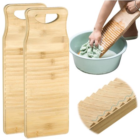 2 PCS Natural Bamboo Washboards for Laundry, Bamboo Hand Washing Board, Thickened Anti-slip Scrubbing Washboard for Small Washing Jobs, Hanging Design Washboard Practical Household Tools Vintage Decor