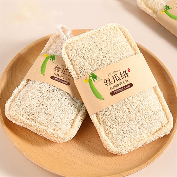 2 PCS Natural Loofah Dish Scrubber Sponges,Double-Sided Kitchen Cleaning Pads,Compostable Non-Scratch Scouring Sponge,Kitchen Cleaning Tool for Dishes,Sink,Pots and Pans,2.75x4.33 inch