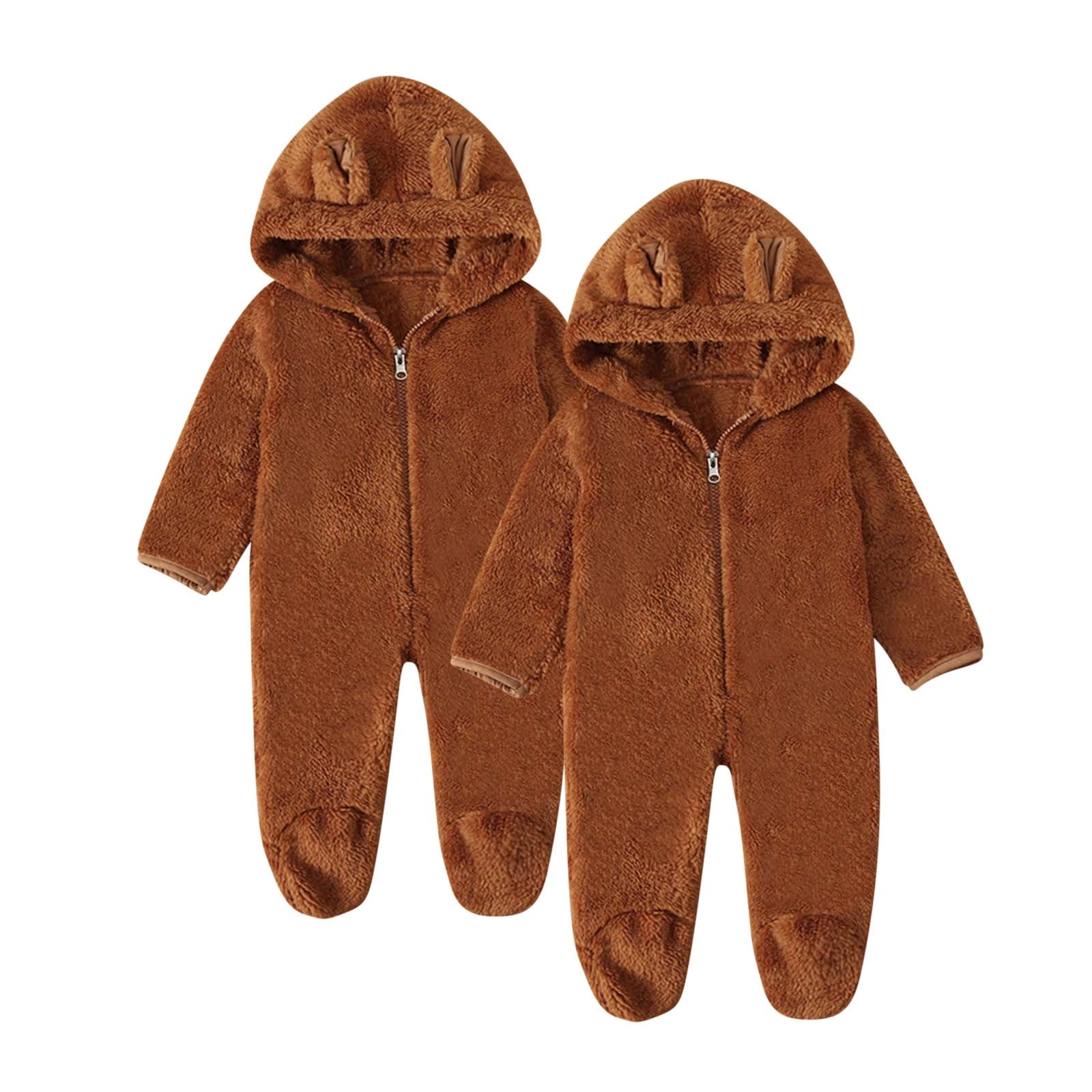 2 PCS Newborn Fleece Jumpsuit Baby Girls Clothes Plush Footed Long ...