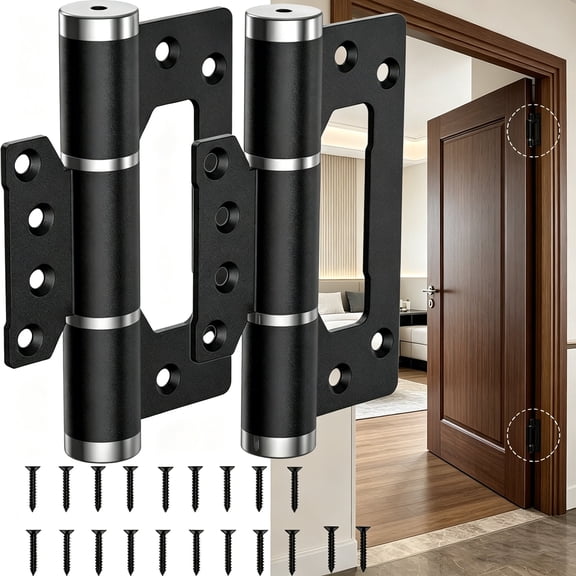 2 PCS Non-Mortise Door Hinges Tutuviw 5 " Automatic Closing Door Hinge with Screws Brushed Nickel Spring Loaded Hinges for Home Front Door, Back Door, Adjustable Closing Speed and Force (Black)