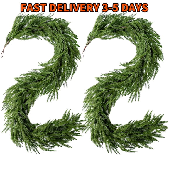 2 PCS 6FT Norfolk Pine Garland Christmas Garland, 6FT Cedar Garlands Real Touch Artificial Greenery Garlands Christmas Decorations for Mantle, Table, Wall, Indoor, Outdoor, Holiday