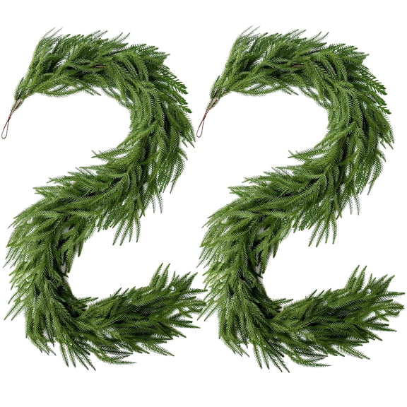 2 PCS 6FT Norfolk Pine Garland Christmas Garland, 6FT Cedar Garlands Real Touch Artificial Greenery Garlands Christmas Decorations for Mantle, Table, Wall, Indoor, Outdoor, Holiday
