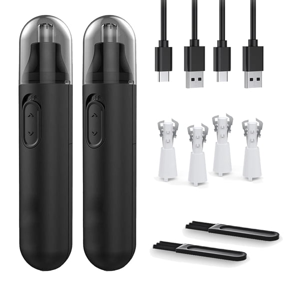 2 PCS Nose and Ear Hair Trimmer for Men,Painless Eyebrow & Facial Hair Trimmer for Women,with 2 Dual Edge Blades,Easy Cleansing