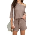thumbnail image 1 of 2 PCS Off Shoulder Women's Outfits Sweater Sets Knit Top Shorts Matching Suits Cute Pajama Lounge Set, 1 of 6