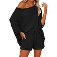 thumbnail image 1 of 2 PCS Off Shoulder Women's Outfits Sweater Sets Knit Top Shorts Matching Suits Cute Pajama Lounge Set, 1 of 7
