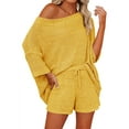 thumbnail image 1 of 2 PCS Off Shoulder Women's Outfits Sweater Sets Knit Top Shorts Matching Suits Cute Pajama Lounge Set, 1 of 7