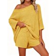 thumbnail image 1 of 2 PCS Off Shoulder Women's Outfits Sweater Sets Knit Top Shorts Matching Suits Cute Pajama Lounge Set, 1 of 6