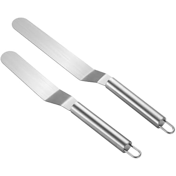 2 PCS Offset Spatula,Premium Stainless Steel Cake Decorating Tools - One Set Include 6, 8 inch, Icing Spatula for Home Cooking - Multi-Functional High-Efficiency Design for Modern Kitch