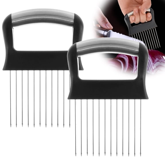 2 PCS Onion Holder for Slicing,Lemon Slicer,Meat Tenderizer Tool,Stainless Steel Onion Cutter for Slicing and Storage Potato,Kiwi,Avocados,Tomato,Eggs,Onions,Vegetable,Carrots,Meat