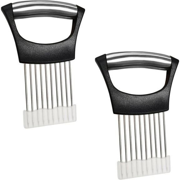 2 PCS Onion Slicer Holder Stainless Steel Meat Holder, Meat Chopper | Multi-Purpose Kitchen Safety Tool for Fruits, Vegetables & Meat | Easy Clean, Uniform Slices | (Black)
