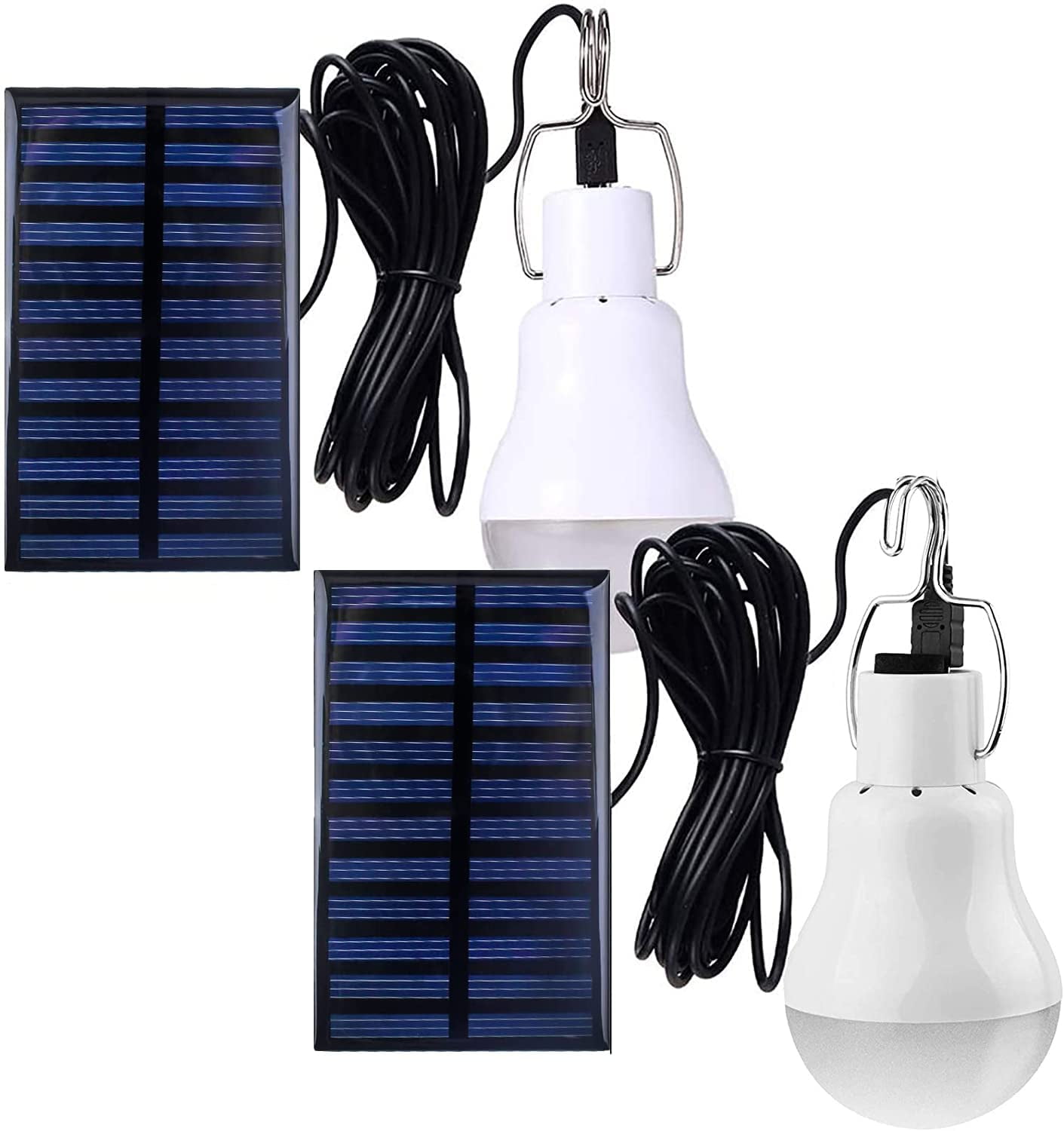 2 PCS Outdoor Lights, Solar LED Light Bulbs for Indoor Home and Chicken Coop, Waterproof Camping Lamps for Tent, Rechargeable Solar Lights for Shed Night, Emergency Power Outage and Outside, White