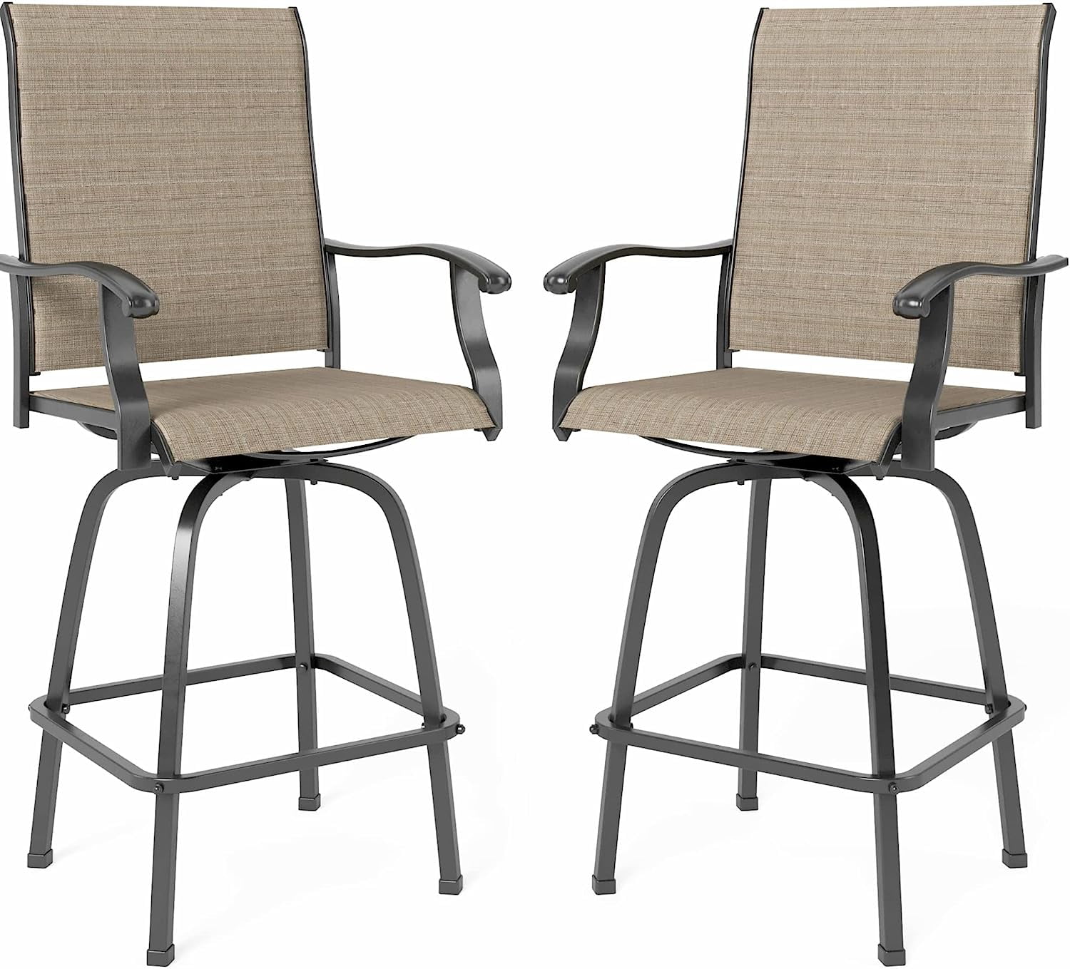 2 PCS Outdoor Swivel Bar Stools, S Bar Height Chair Breathable Sling
