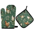 thumbnail image 1 of 2 PCS Oven Baking Gloves Set Heat Resistant Oven Mitt & Pot Holder Set Cooking Mitts Kitchen Home Supplies Chickens and Flowers Pattern, 1 of 5