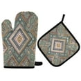 thumbnail image 1 of 2 PCS Oven Baking Gloves Set Heat Resistant Oven Mitt & Pot Holder Set Cooking Mitts Kitchen Home Supplies Intricate Brown Batik Pattern, 1 of 5