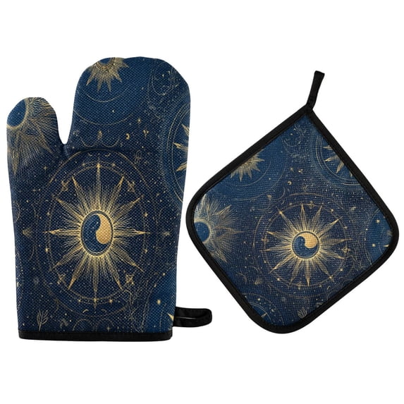 2 PCS Oven Baking Gloves Set Heat Resistant Oven Mitt & Pot Holder Set Cooking Mitts Kitchen Home Supplies Mysterious Celestial Pattern