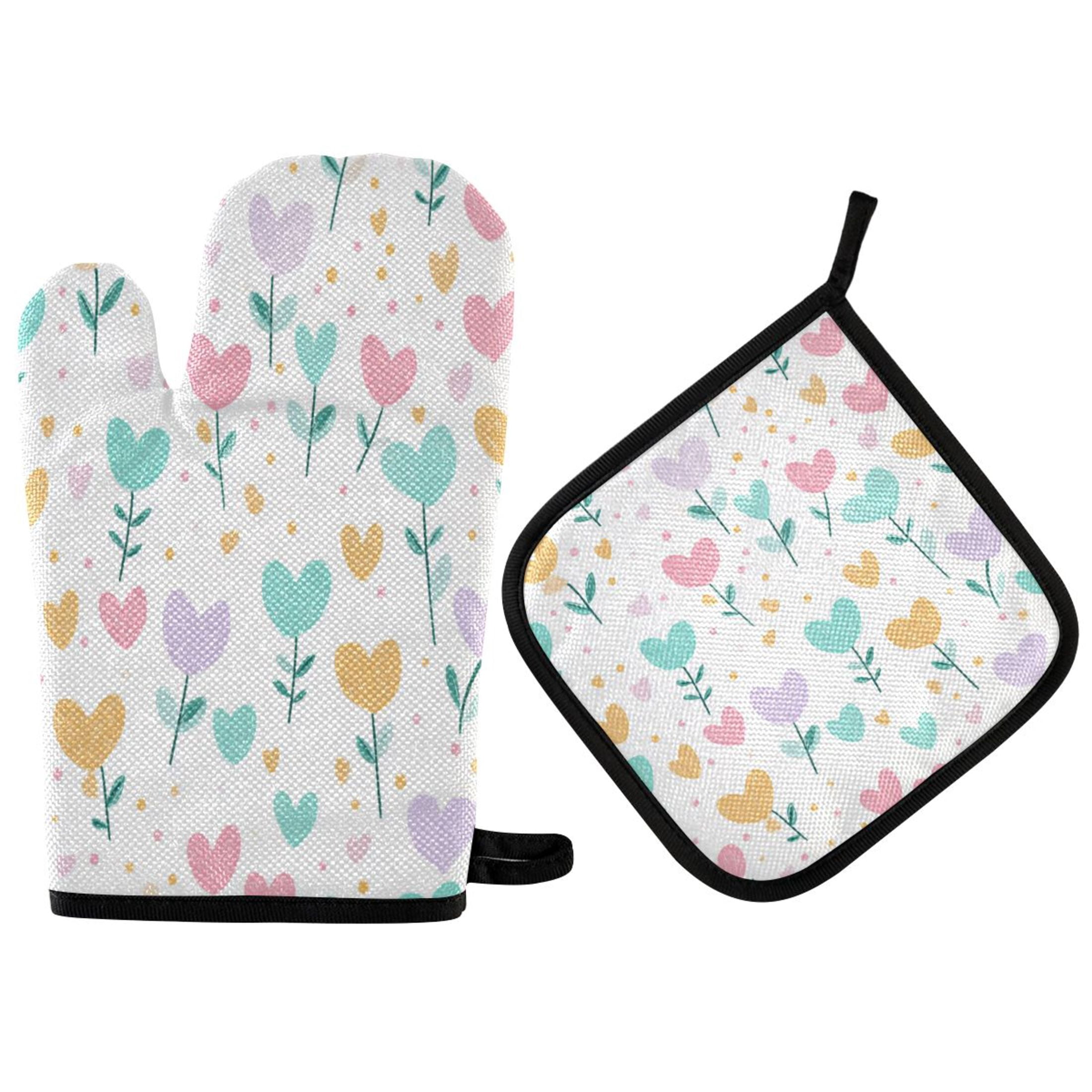 2 PCS Oven Baking Gloves Set Heat Resistant Oven Mitt & Pot Holder Set ...