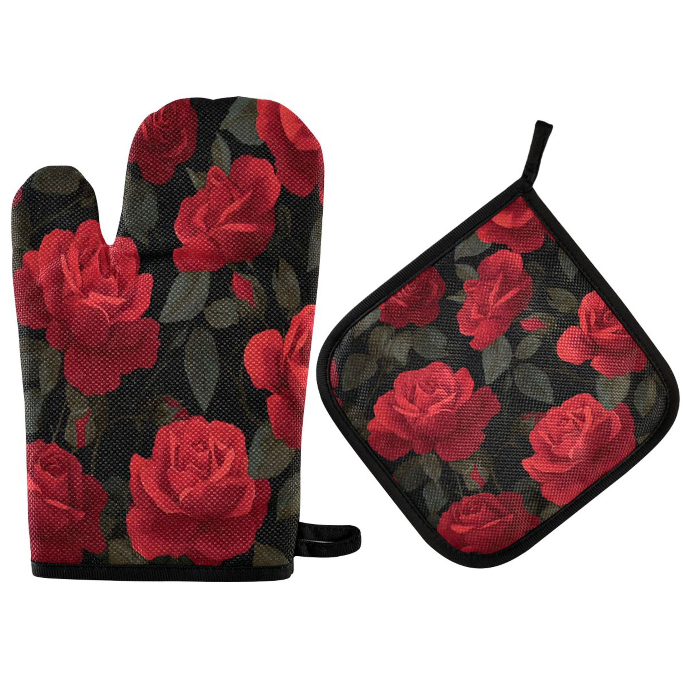2 PCS Oven Baking Gloves Set Heat Resistant Oven Mitt & Pot Holder Set ...