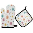 thumbnail image 1 of 2 PCS Oven Baking Gloves Set Heat Resistant Oven Mitt & Pot Holder Set Cooking Mitts Kitchen Home Supplies Small Watercolor Splashes and Dots, 1 of 5