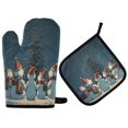 thumbnail image 1 of 2 PCS Oven Baking Gloves Set Heat Resistant Oven Mitt & Pot Holder Set Cooking Mitts Kitchen Home Supplies Snowman with A Christmas Hat, 1 of 5