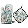 thumbnail image 1 of 2 PCS Oven Baking Gloves Set Heat Resistant Oven Mitt & Pot Holder Set Cooking Mitts Kitchen Home Supplies Snowman with Flowers Bird, 1 of 5