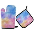 thumbnail image 1 of 2 PCS Oven Baking Gloves Set Heat Resistant Oven Mitt & Pot Holder Set Cooking Mitts Kitchen Home Supplies Tie-dye Clouds Pattern, 1 of 5