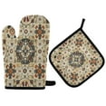thumbnail image 1 of 2 PCS Oven Baking Gloves Set Heat Resistant Oven Mitt & Pot Holder Set Cooking Mitts Kitchen Home Supplies Traditional Intricate Pattern, 1 of 5