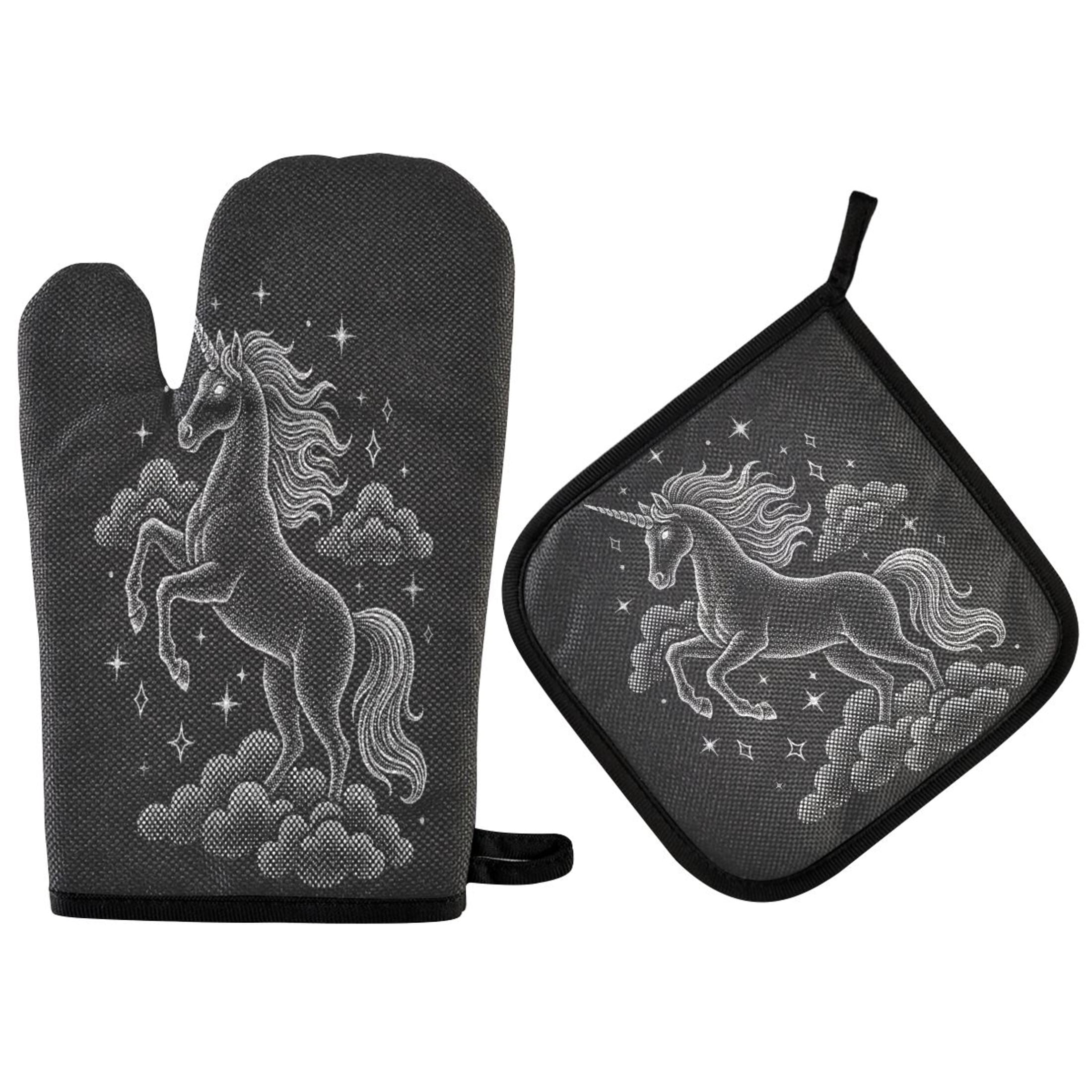 2 PCS Oven Baking Gloves Set Heat Resistant Oven Mitt & Pot Holder Set ...