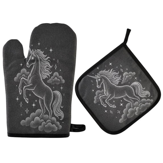 2 PCS Oven Baking Gloves Set Heat Resistant Oven Mitt & Pot Holder Set ...