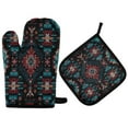 thumbnail image 1 of 2 PCS Oven Baking Gloves Set Heat Resistant Oven Mitt & Pot Holder Set Cooking Mitts Kitchen Home Supplies Vibrant Colors Pattern, 1 of 5
