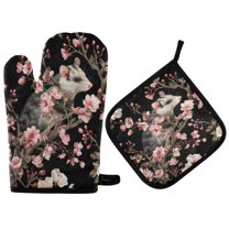 2 PCS Oven Baking Gloves Set Heat Resistant Oven Mitt & Pot Holder Set Cooking Mitts Kitchen Home Supplies Watercolor Opossum Pattern