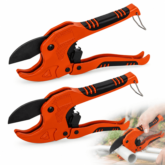 2 PCS PVC Pipe Cutter Cuts up to 1-5/8" (42mm) Ratchet Pipe Cutter Tool with SK5 Blade,Pex Cutter,Pipe Tube Cutters PVC Pipe Shears Pex Cutting Tool for PVC, PPR, PE, PEX, Plastic Hoses