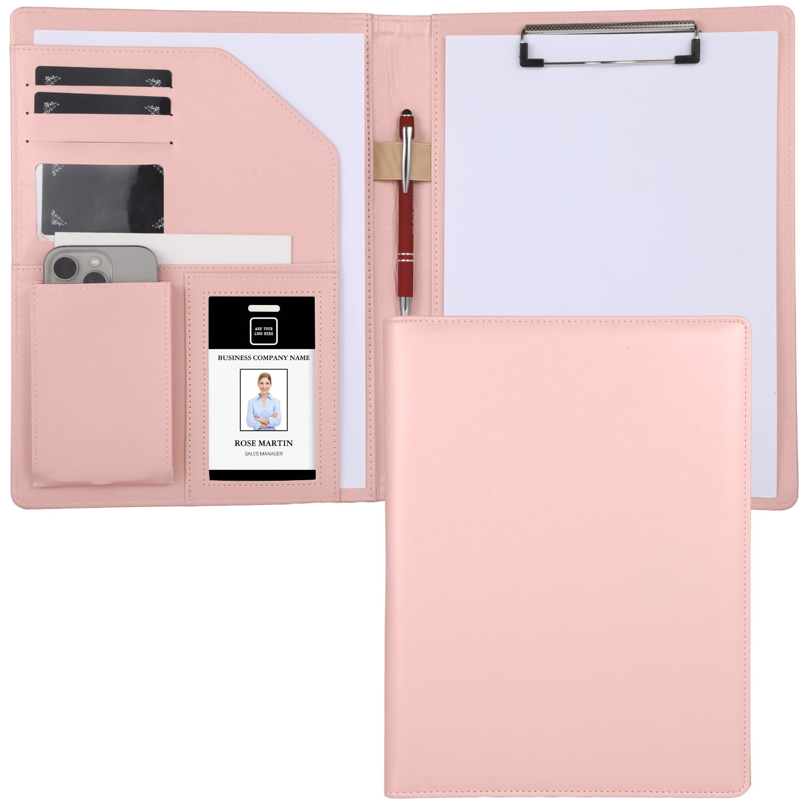 PU Leather Padfolio with Clipboard, 2-Pack Professional Office Portfolio & Document Organizer for A4 Letter Size Notepads