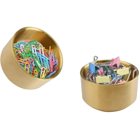 2 PCS Paperclip Holder Storage Box Binder Clips Holder Metal Storage Container Office Desktop Dispenser is Suitable for Pins Hair Clips Hair Ropes Screws Snacks(Gold)