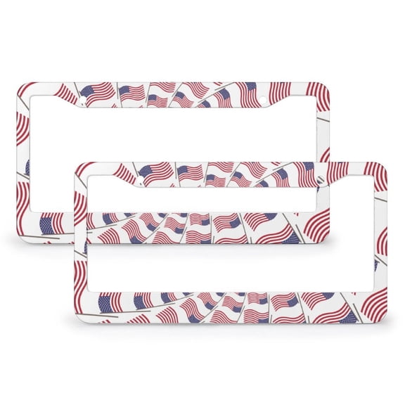 2 PCS Patriotic American Flag License Plate Cover Fourth of July Car License Plate Frame Metal 2 Round Holes for Girl Women Men Vehicles