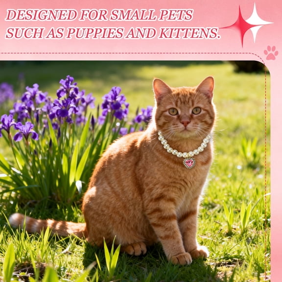 2 PCS Pearl Cat Collar Pet Necklace Collar Resin Imitation Pearls Beaded Adjustable Extender Necklaces with Alloy Rhinestone Heart Charm for Small Dog Jewelry Accessories(Green S)