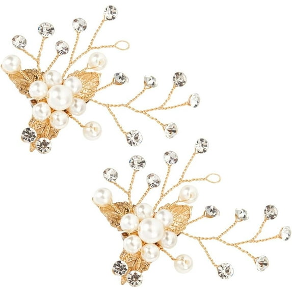 2 PCS Pearl Shoe Clips Flower Shoe Buckles with Imitation Pearl & Rhinestones Light Gold Flower Pearl Shoes Charms Rhinestone Jewelry Shoe Decoration for Bridal Shoes High Heels Hat Bag
