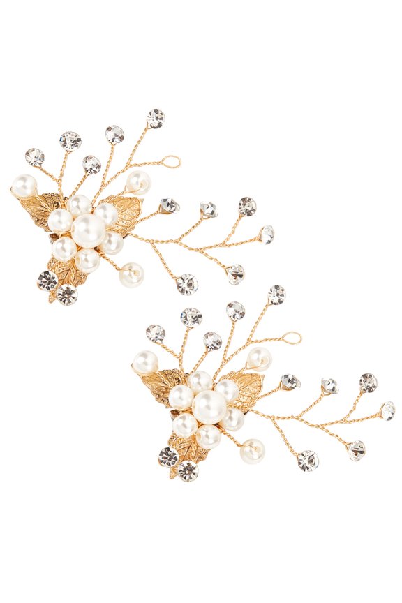 2 PCS Pearl Shoe Clips Flower Shoe Buckles with Imitation Pearl & Rhinestones Light Flower Pearl Shoes Charms Rhinestone Jewelry Shoe Decoration