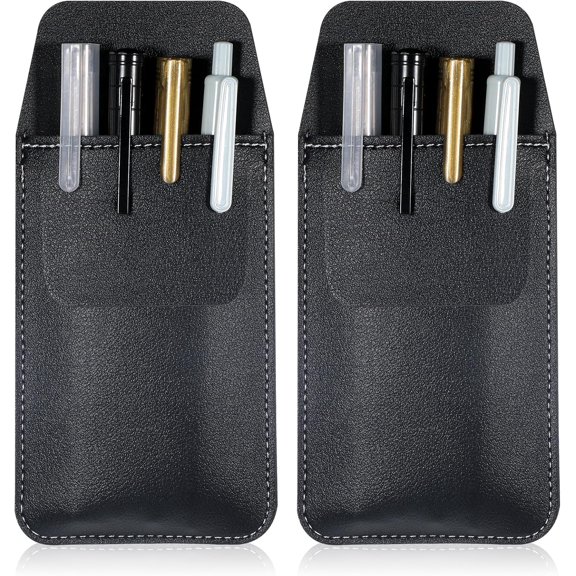 2 PCS Pen Pocket Protector, PU Leather Pocket Pen Holder Organizer Pouch Heavy Duty Multi-Purpose Pens Pockets for Shirts Lab Coats Pants Holds Pens Pointers Pencils and Notes Card, Black