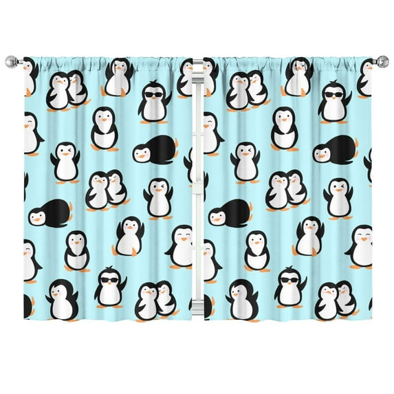 2 PCS Penguin Pattern Kitchen Curtains - 42x63 Inch Winter Animal & Snow Decor Tier Panels, Rod Pocket long Curtains for Bathroom or Cafe, Machine Washable