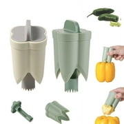 2 PCS Pepper Seed Corer Remover,2 in 1 Bell Pepper Cutter Pepper Porer Seed Remover Tool, Quickly Cutting and Fruit Pepper Corer Bell Pepper Cutter for Kitchen Home Family Camping Beige+Green