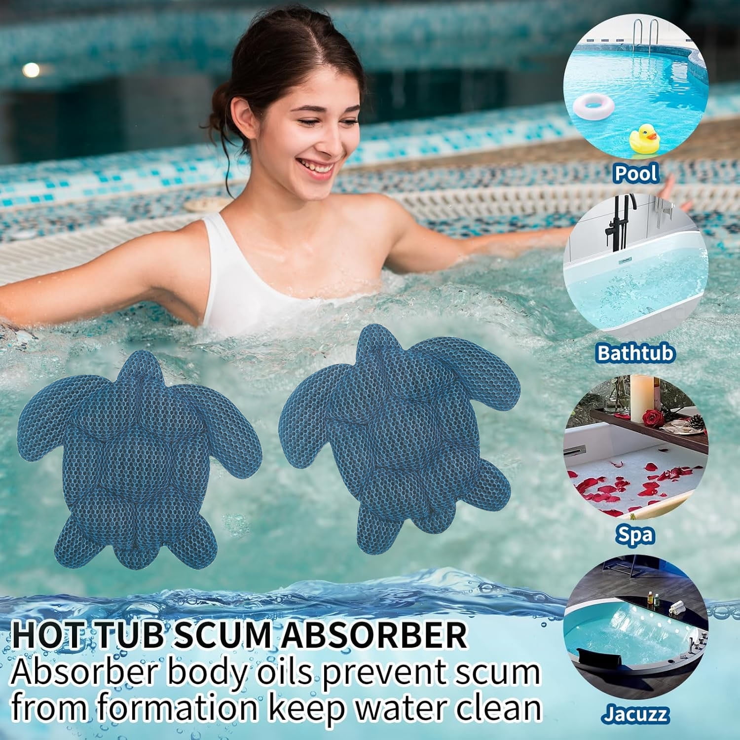 2 PCS ANSLCA Hot Tub Scum Absorber, 2 Pack Scum Turtle Hot Tub Cleaner Hot Tub Sponges to Soak up Oils- Must Have Hot Tub Accessories for Adults- Keeps Your Hot Tub Water Clean and Clear