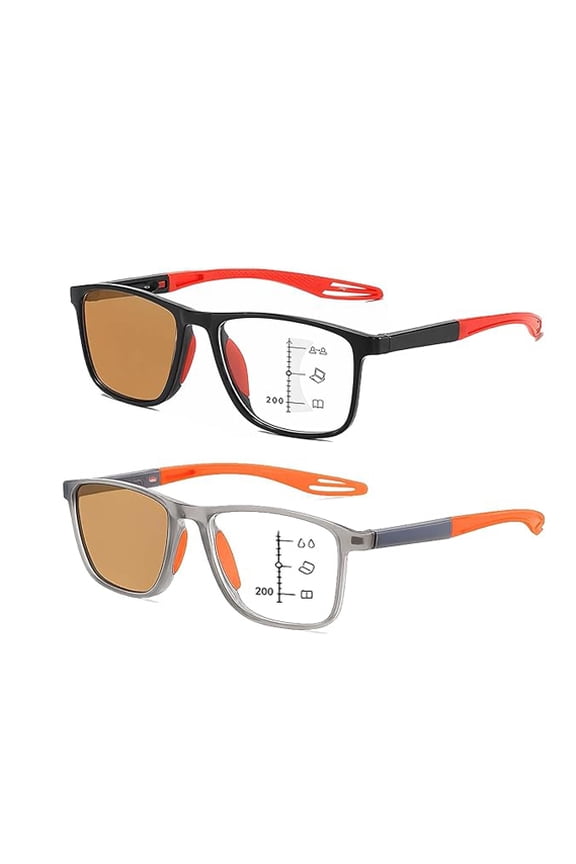 2 PCS Photochromic Multifocal Reading Glasses Men Automatic Zoom Ultra Light Anti Blue Light Blocking Transition Eyeglasses Frame for Computer Readers(K)
