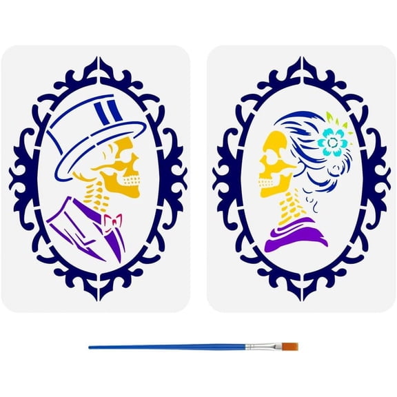 2 PCS Picture Frame Painting Stencil 8.3x11.7inch with Paint Brush Gentleman with Hat Template Lady with Flower Stencil Stencil Theme Template for DIY